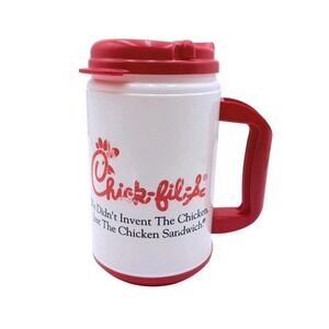 Vintage Chick-fil-A Eat Mor Chikin 24oz Insulated Mug Red White Whirley Cup EUC